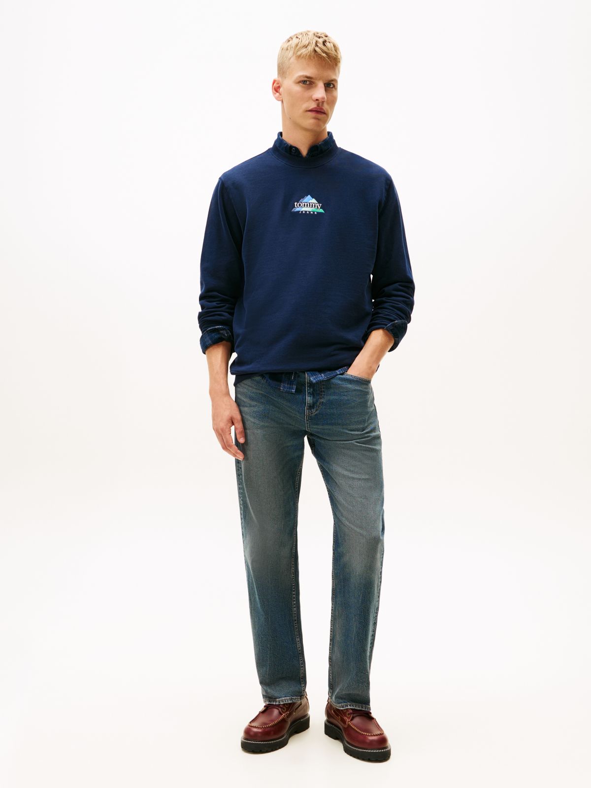 Mountain Logo Embroidery Terry Sweatshirt — Blue