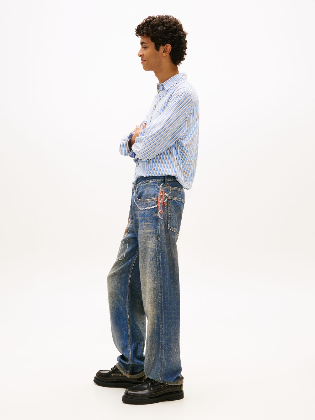 Jaimie Loose Straight Print Selvedge Jeans — Blue