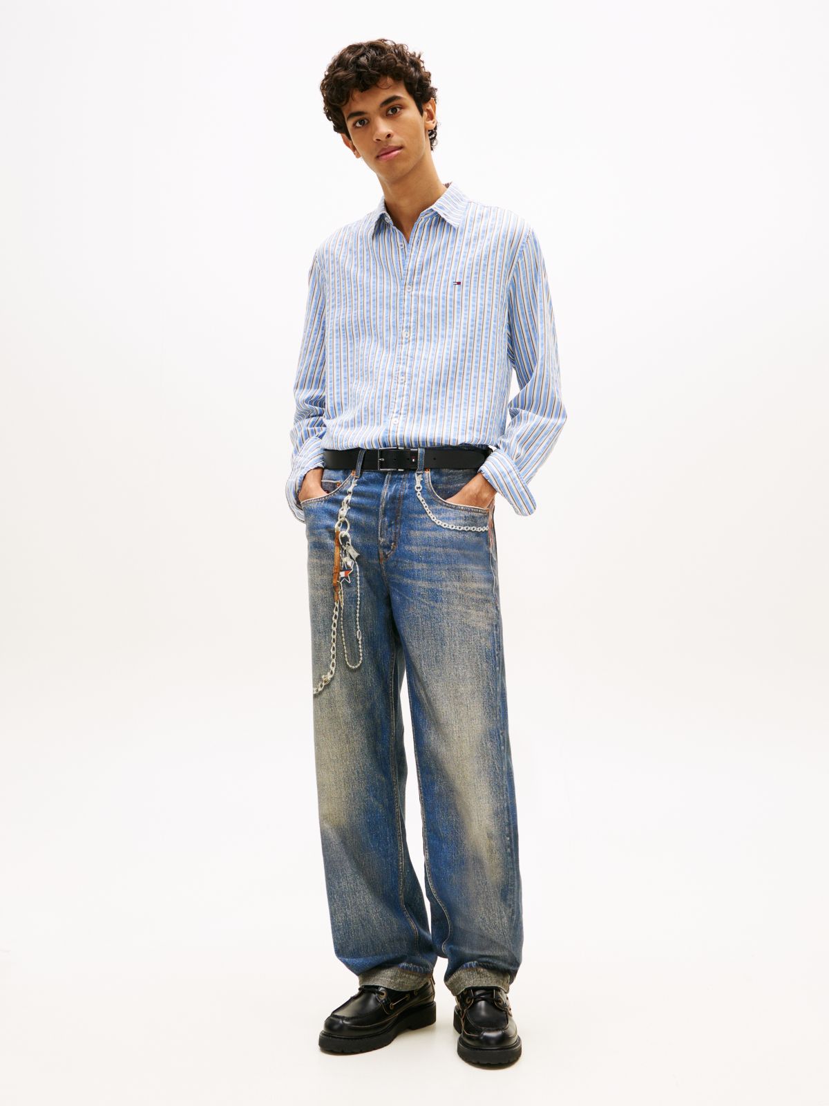 Jaimie Loose Straight Print Selvedge Jeans — Blue