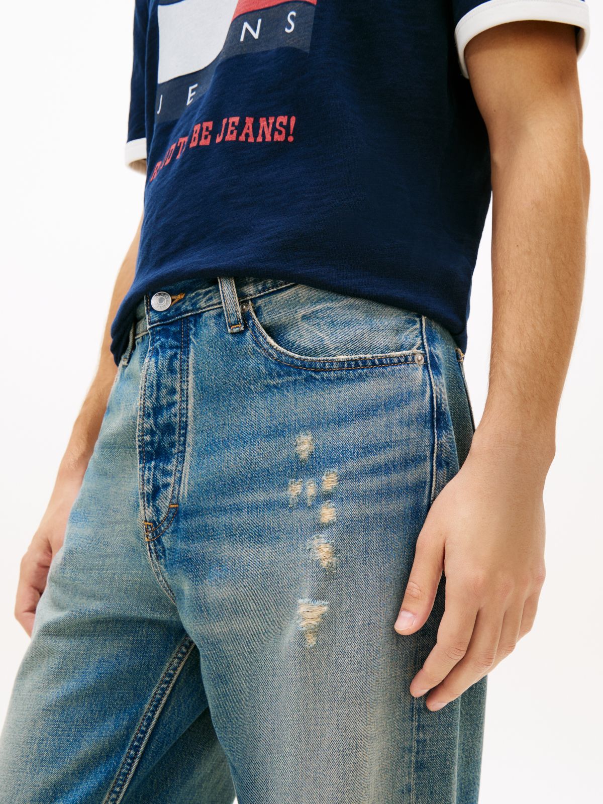 Sonny Tapered Leg Distressed Jeans — Blue