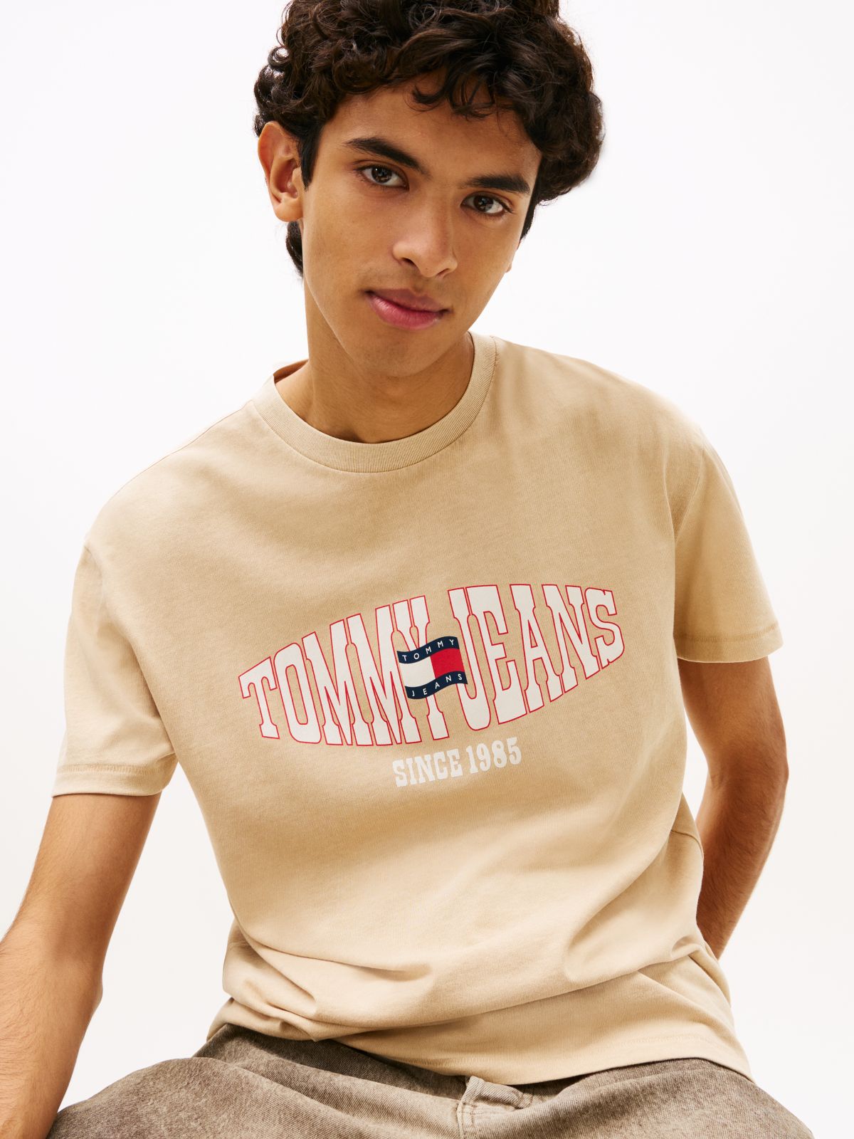Wavy Flag Jersey T-Shirt — Beige