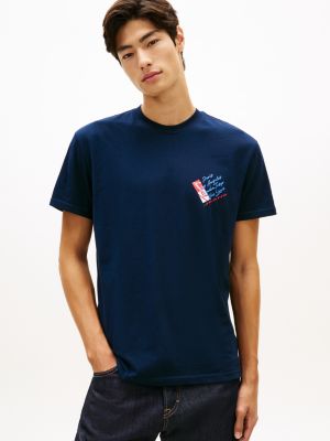 t-shirt in jersey con logo sul retro blue da uomini tommy jeans