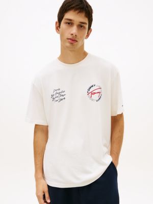 white relaxed fit t-shirt mit rundem logo hinten für herren - tommy jeans