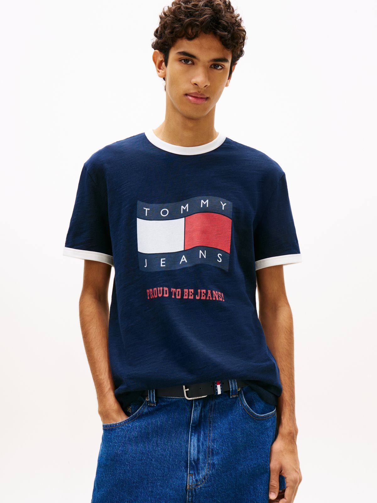 Wavy Flag Textured Jersey T-Shirt — Blue