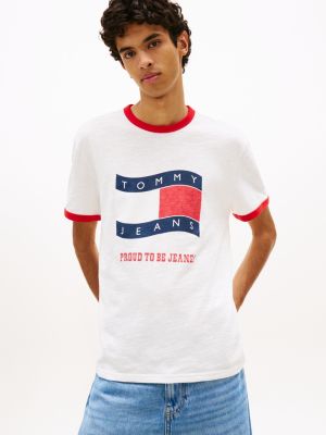 t-shirt en jersey texturé à drapeau ondulé white pour hommes tommy jeans