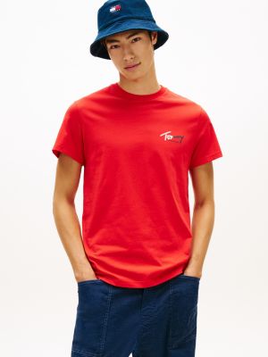 red slim fit jersey-t-shirt mit tommy-logo für herren - tommy jeans
