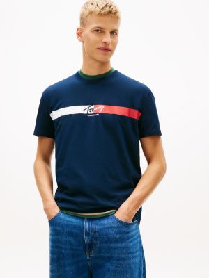 t-shirt in jersey con logo firma blue da uomini tommy jeans