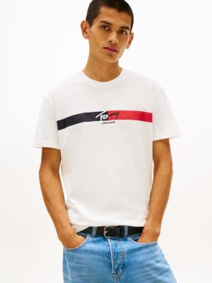 white jersey t-shirt met signature-logo voor heren - tommy jeans