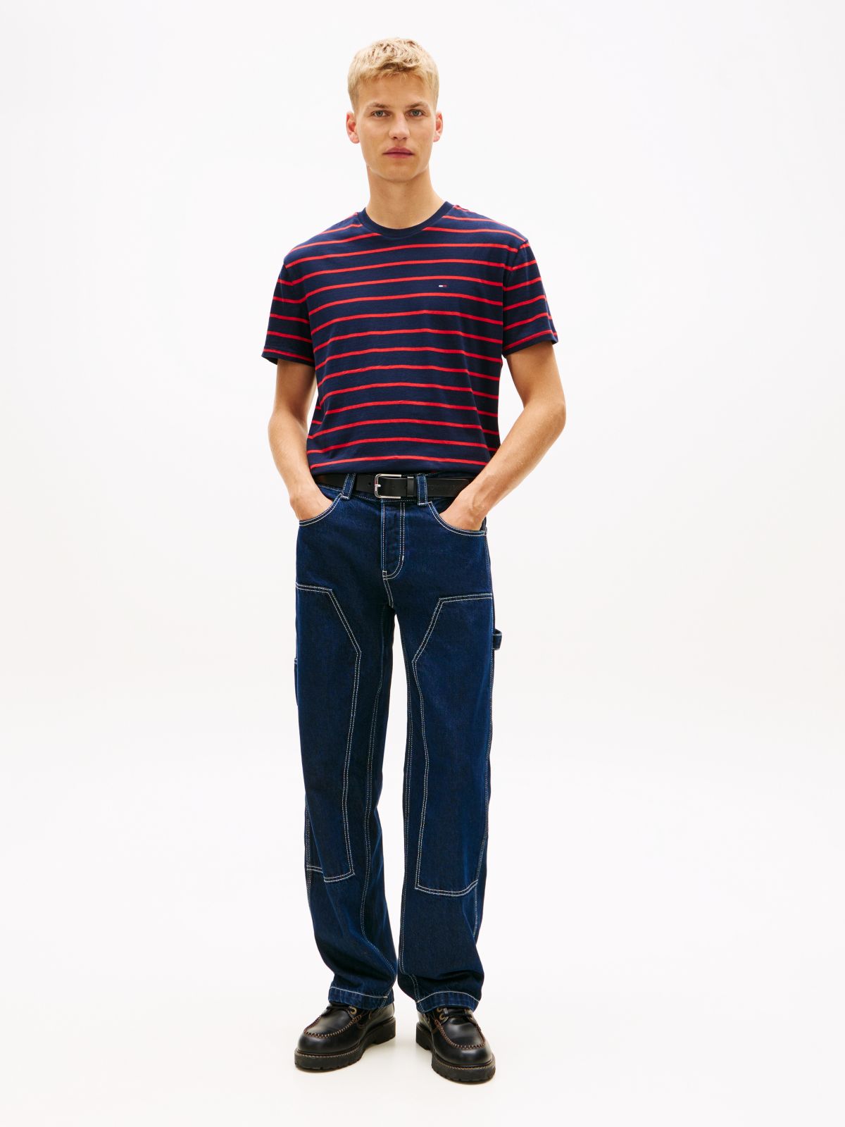 Tommy Flag Stripe Jersey T-Shirt — Blue