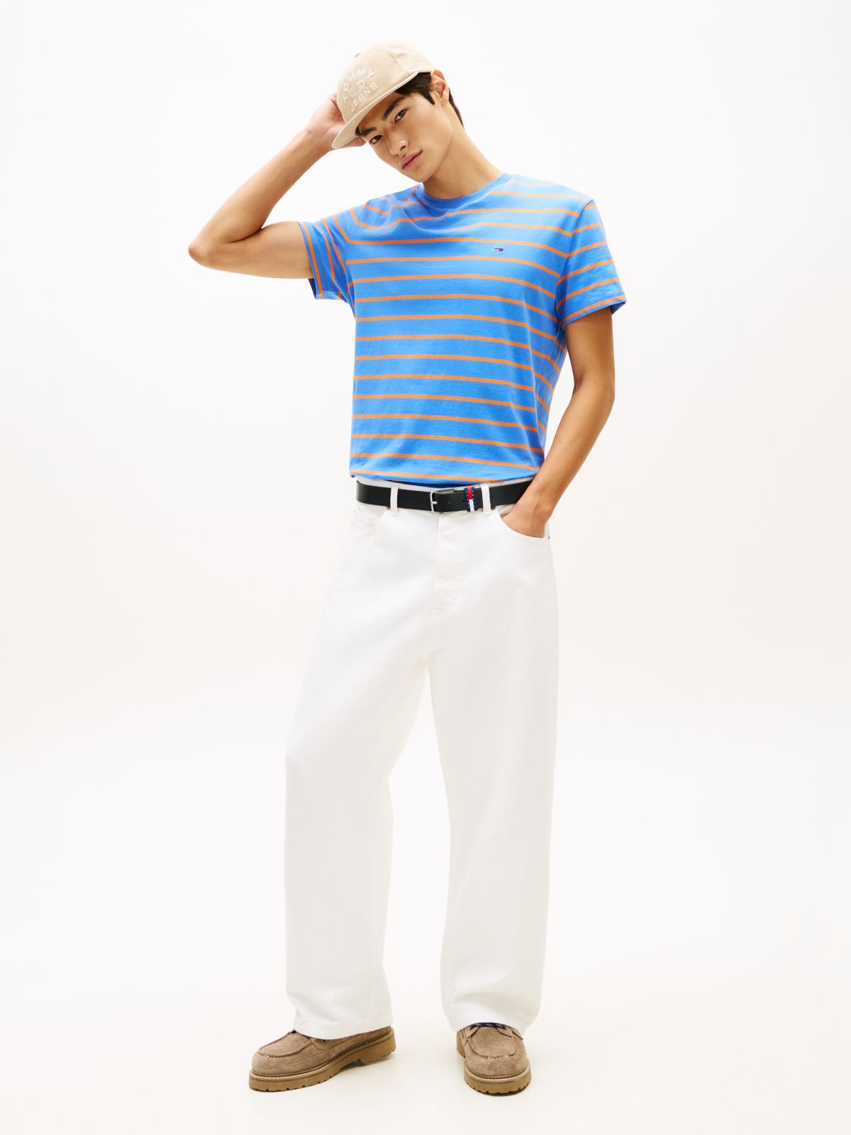 Tommy Flag Stripe Jersey T-Shirt — Blue