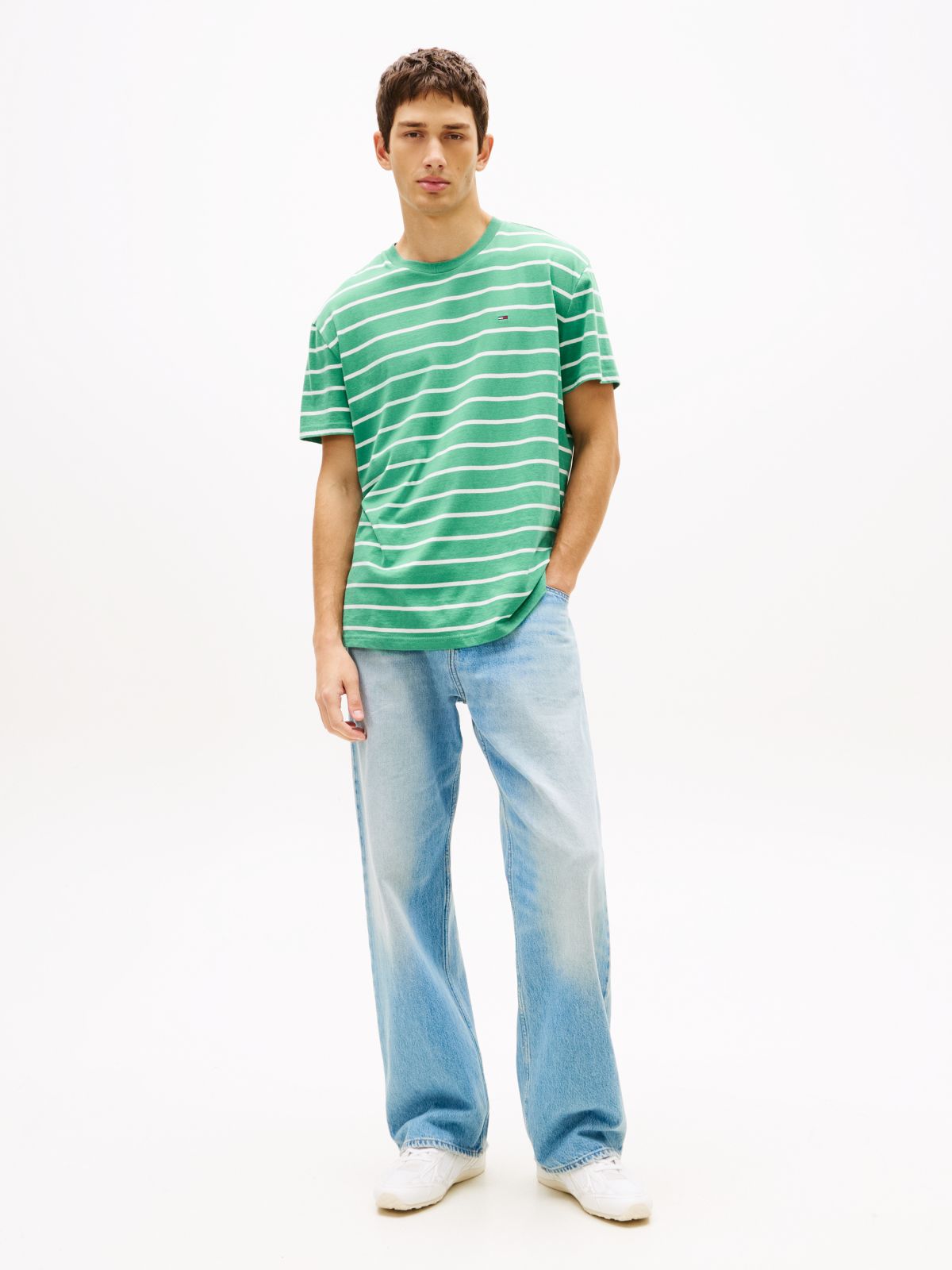 Tommy Flag Stripe Jersey T-Shirt — Green