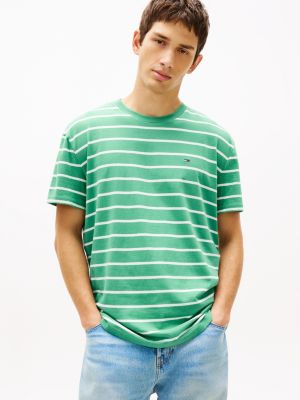 t-shirt tommy flag à rayures en jersey green pour hommes tommy jeans