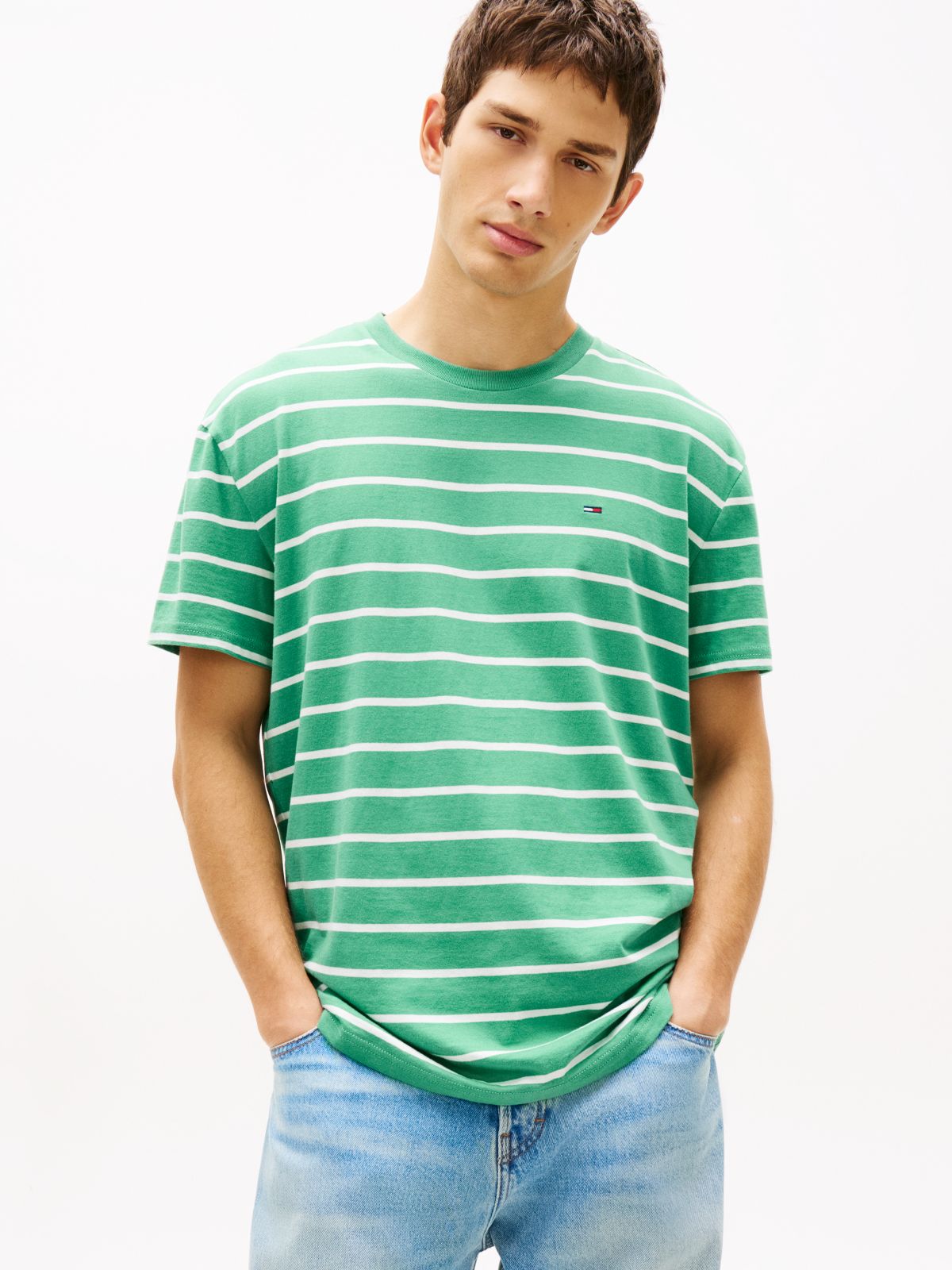 Tommy Flag Stripe Jersey T-Shirt — Green