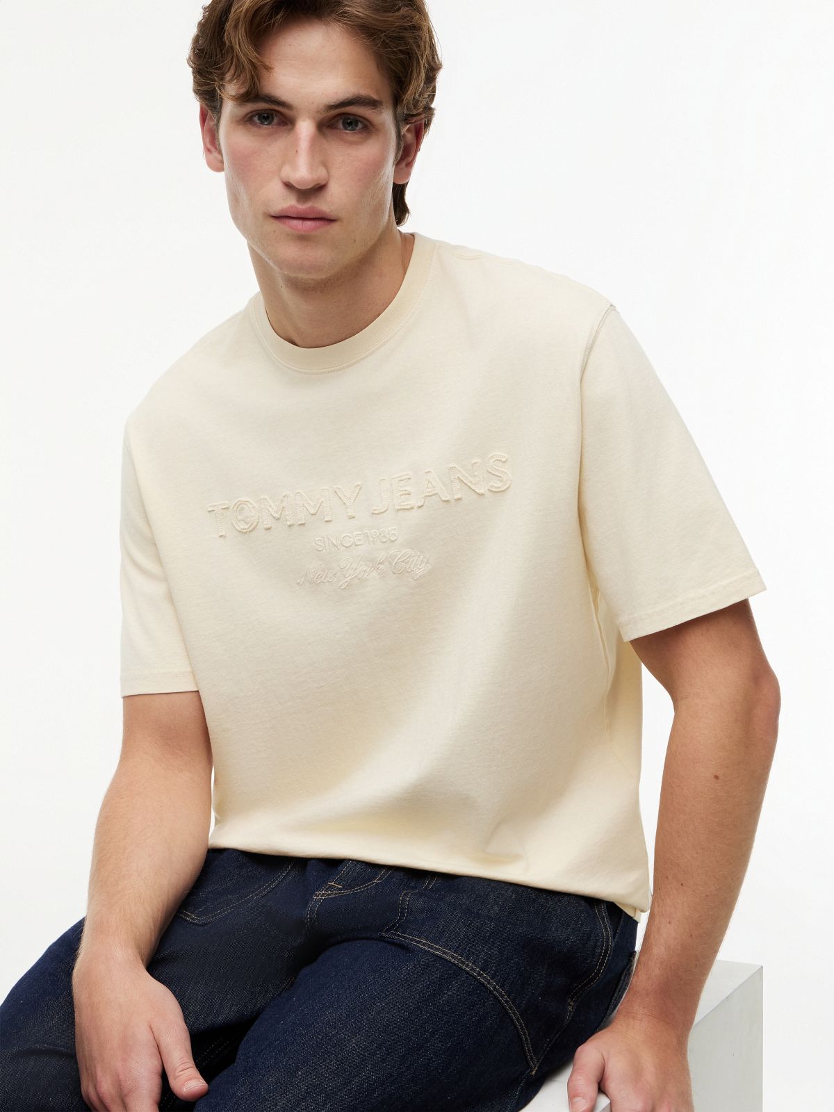 Classic Tonal Logo Oversized T-Shirt — Beige