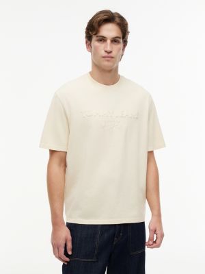 t-shirt classic oversize con logo tono su tono beige da uomini tommy jeans