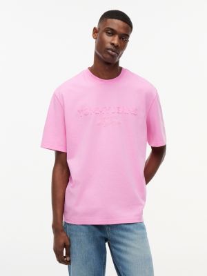 pink klassisches oversized fit t-shirt mit gleichfarbigem logo für herren - tommy jeans