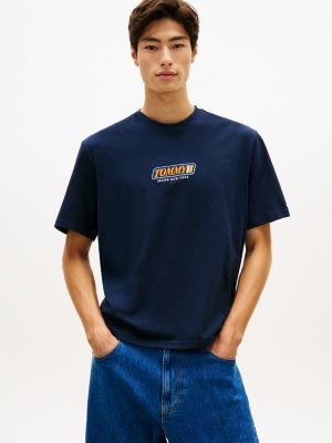 t-shirt in jersey con logo ricamato anni '90 blue da uomini tommy jeans