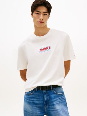t-shirt in jersey con logo ricamato anni '90 white da uomini tommy jeans