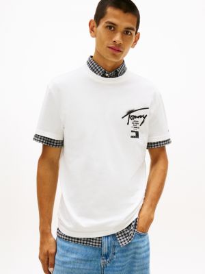 white signature jersey-t-shirt mit rückenlogo für herren - tommy jeans
