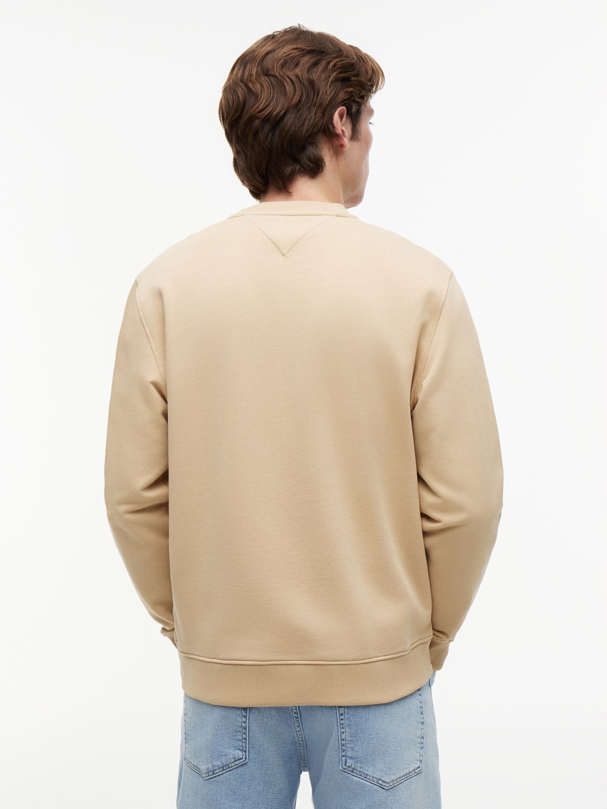 Flag Badge Crew Neck Sweatshirt — Beige