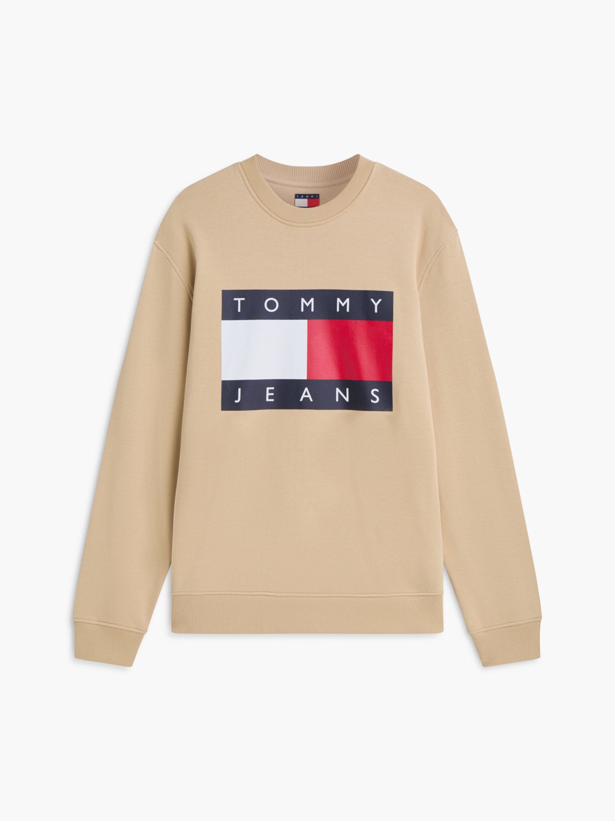 Flag Badge Crew Neck Sweatshirt — Beige