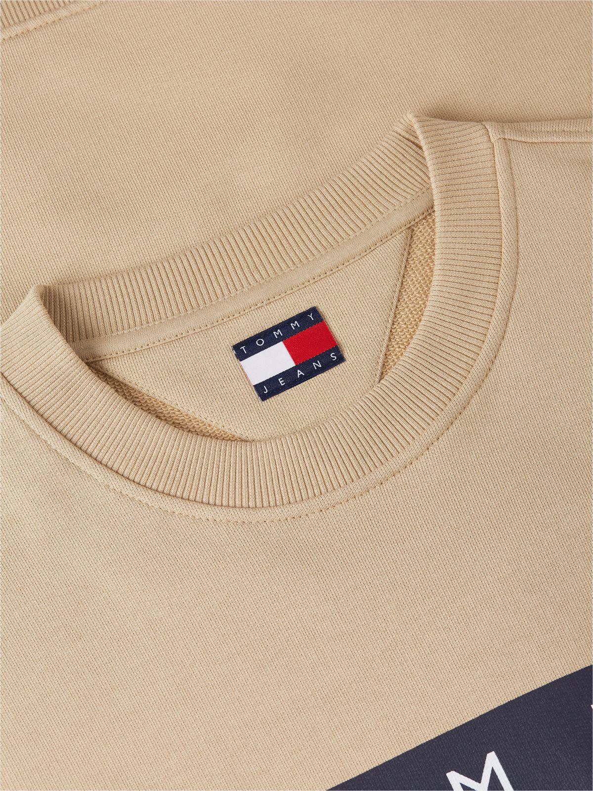 Flag Badge Crew Neck Sweatshirt — Beige