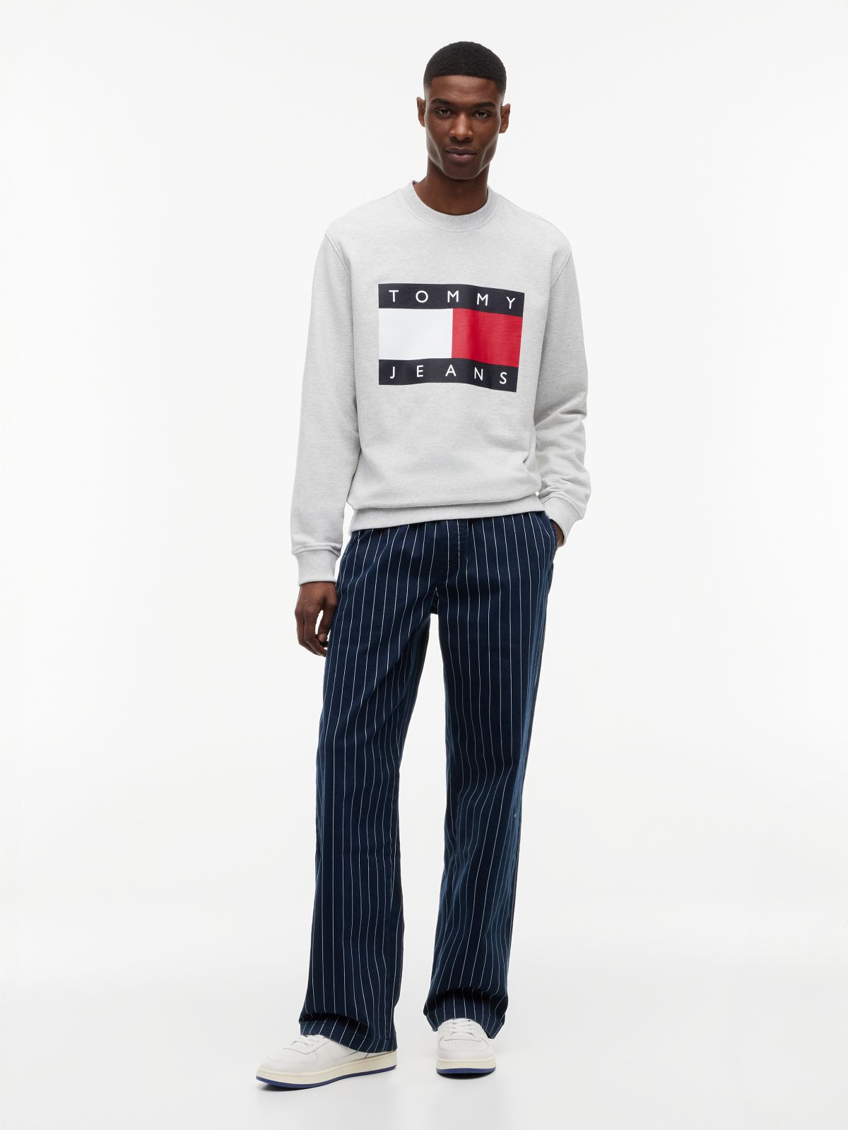 Flag Badge Crew Neck Sweatshirt — Grey