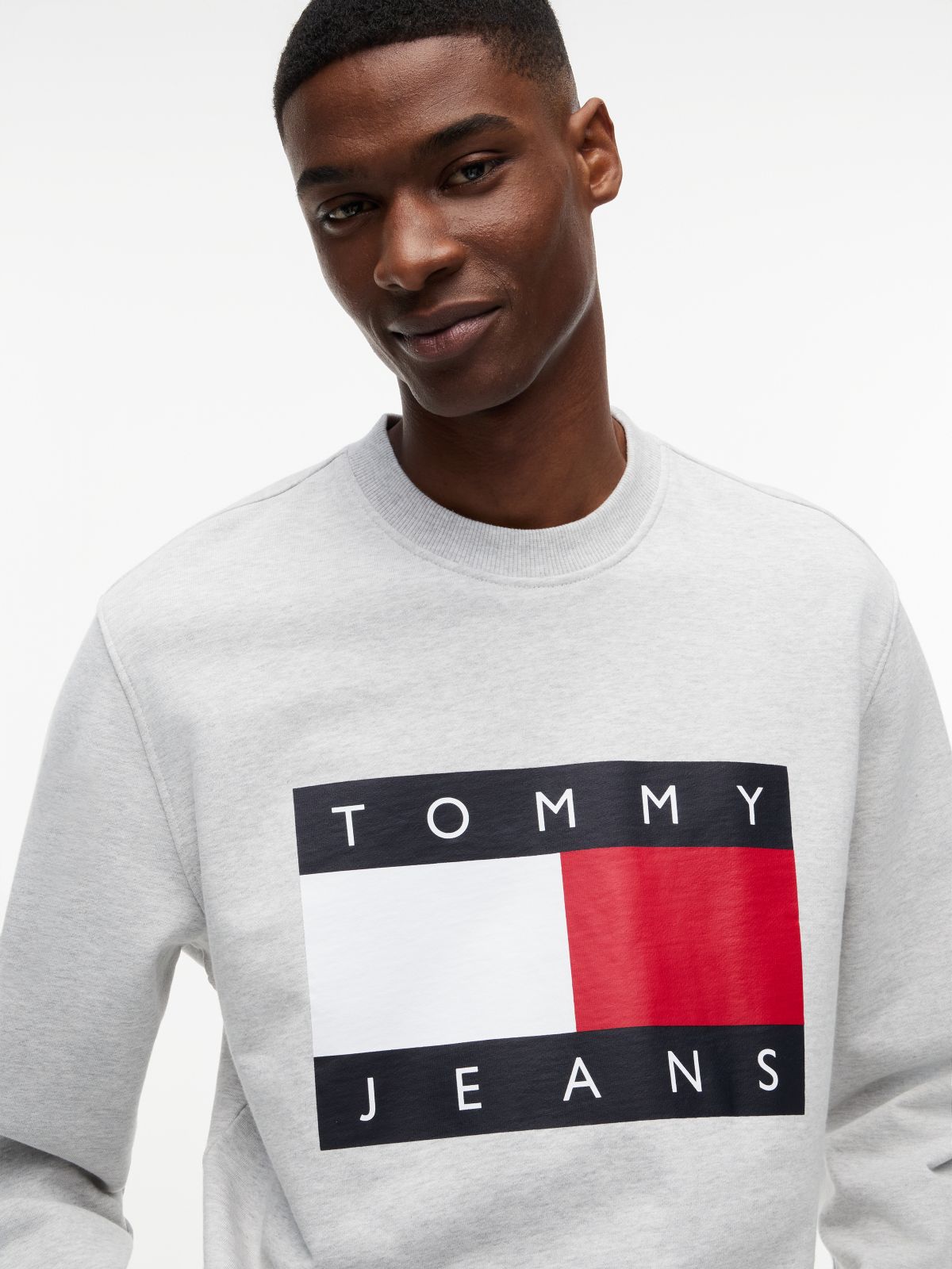 Flag Badge Crew Neck Sweatshirt — Grey