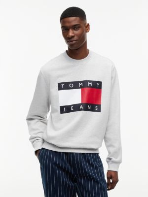 felpa in spugna con bandiera grey da uomini tommy jeans