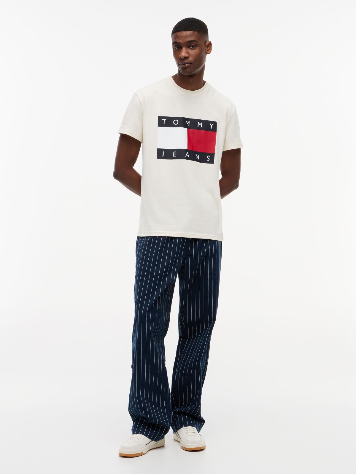 Flag Badge Crew Neck T-Shirt — Beige