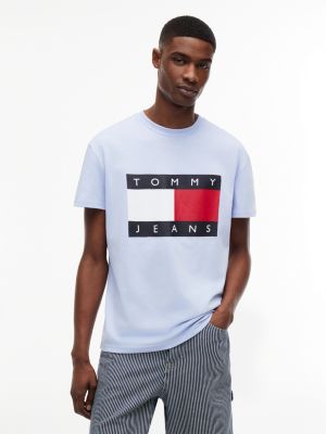 t-shirt à col ras-du-cou et badge drapeau purple pour hommes tommy jeans