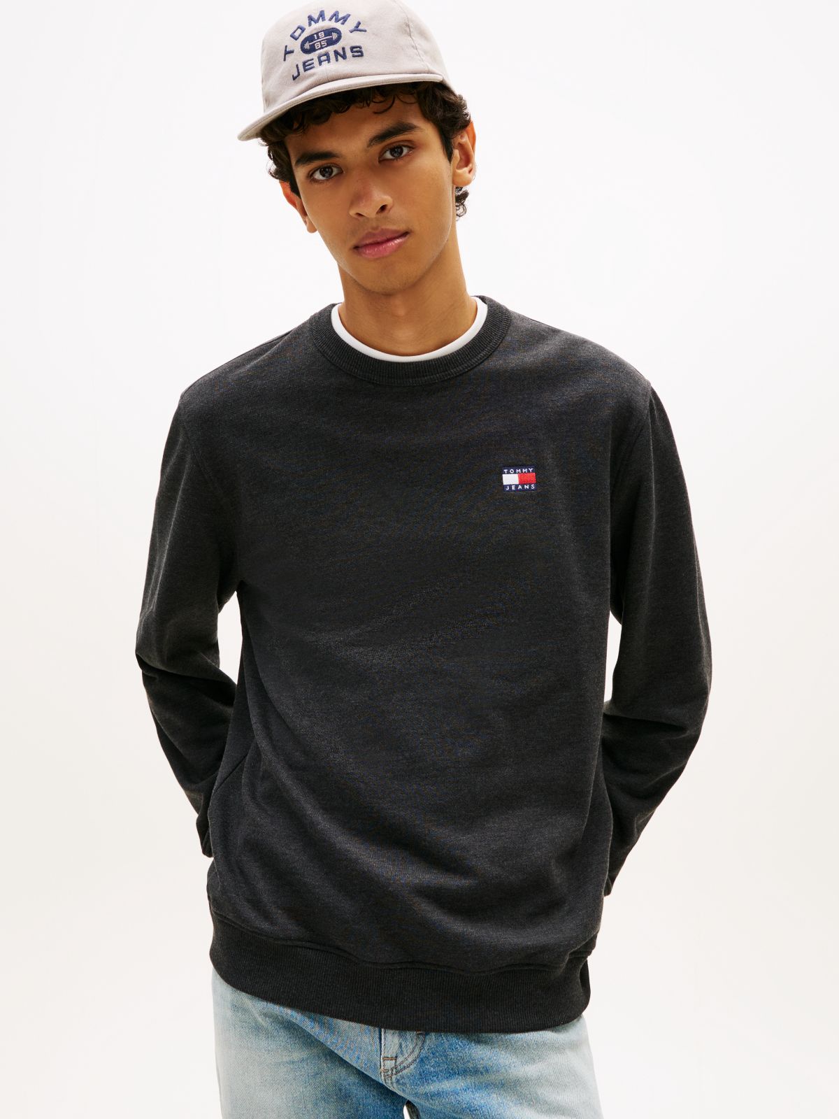 Tommy Badge Terry Crew Neck Sweatshirt — Black