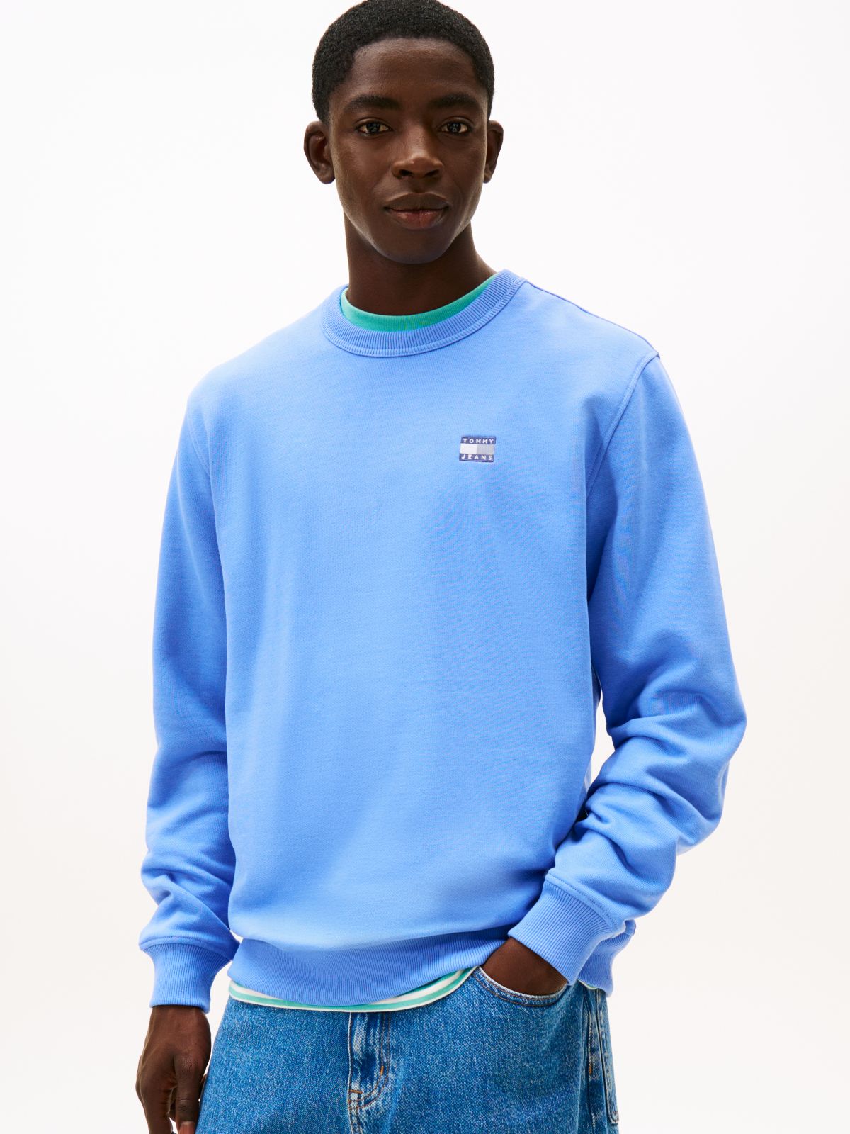 Tommy Badge Terry Crew Neck Sweatshirt — Blue