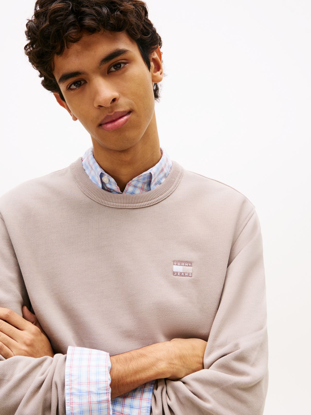 Tommy Badge Terry Crew Neck Sweatshirt — Grey