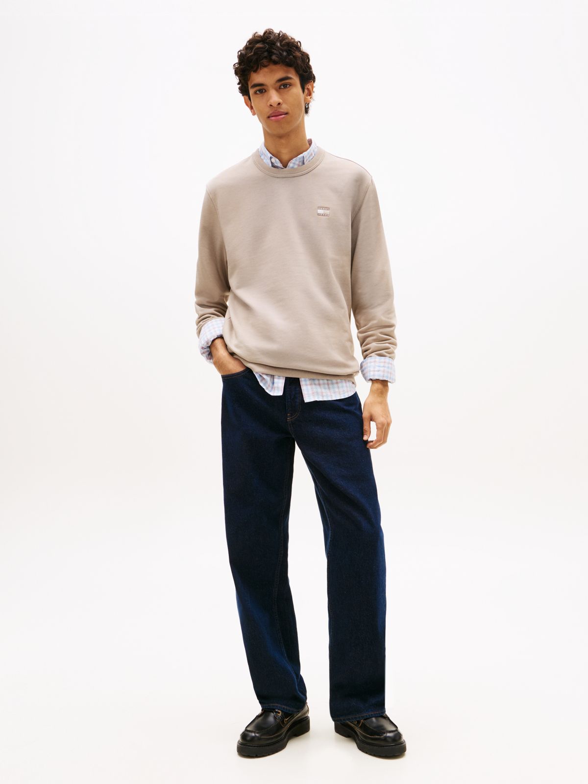 Tommy Badge Terry Crew Neck Sweatshirt — Grey