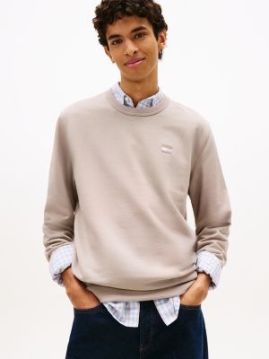 sweat tommy badge en tissu éponge grey pour hommes tommy jeans