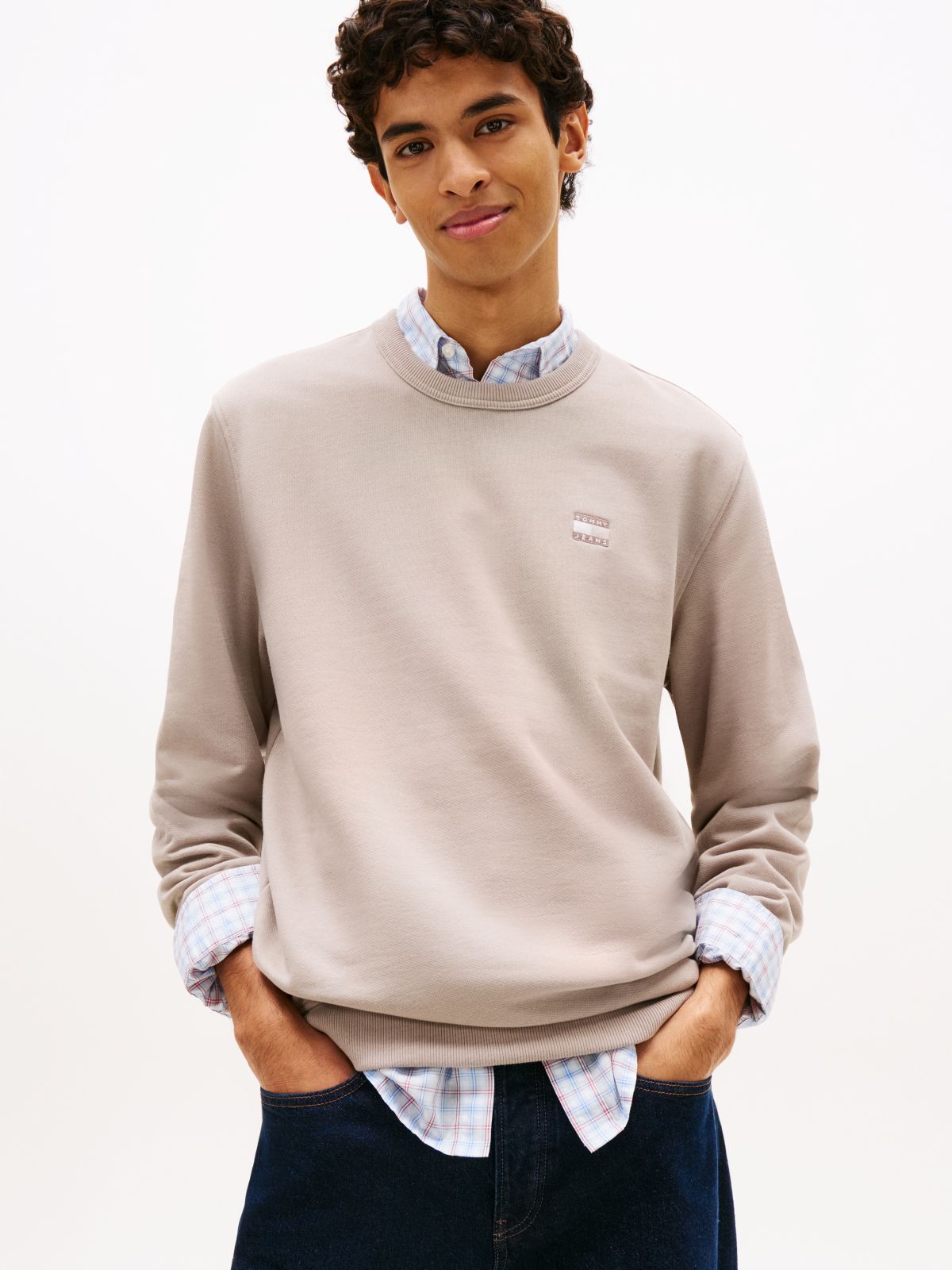 Tommy Badge Terry Crew Neck Sweatshirt — Grey