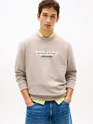 grey peachskin french terry sweatshirt met logo voor heren - tommy jeans
