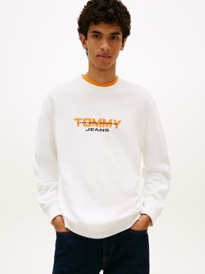 white logo-rundhals-sweatshirt aus gebürstetem terry für herren - tommy jeans