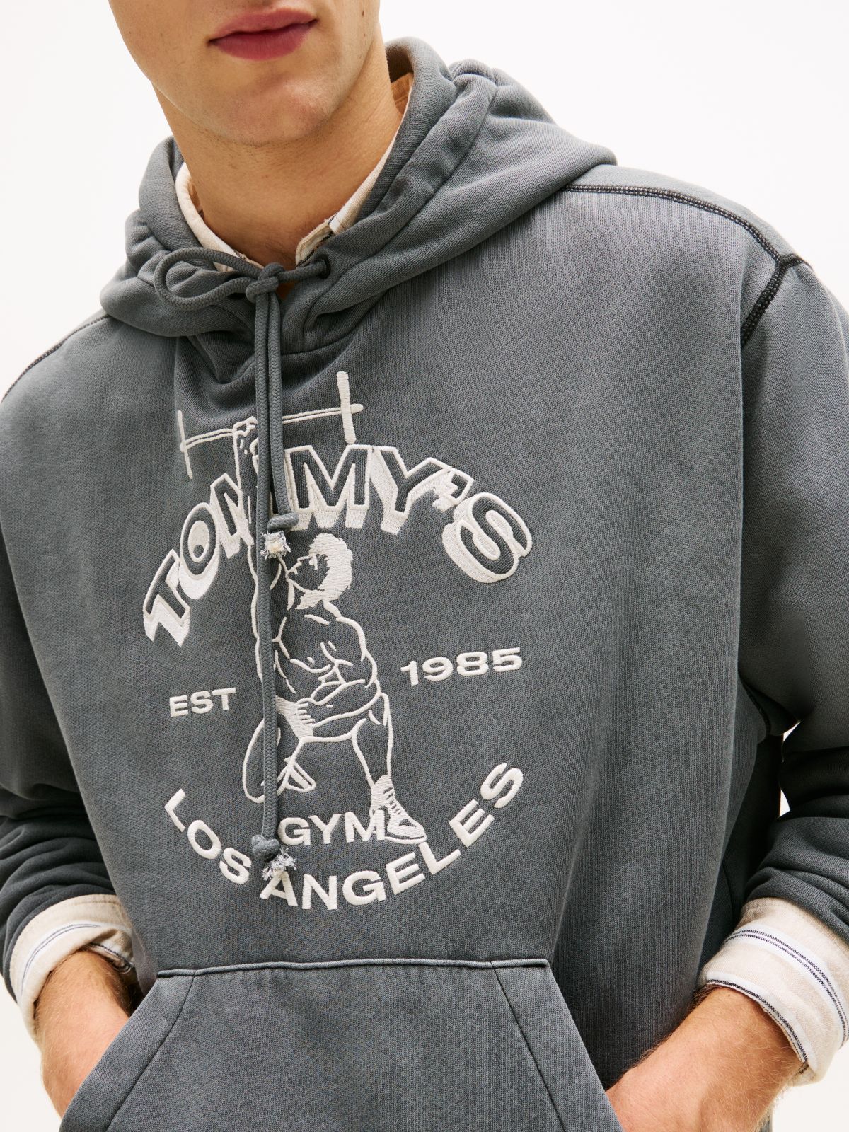 Gym Logo Embroidery Washed Relaxed Hoody — Black