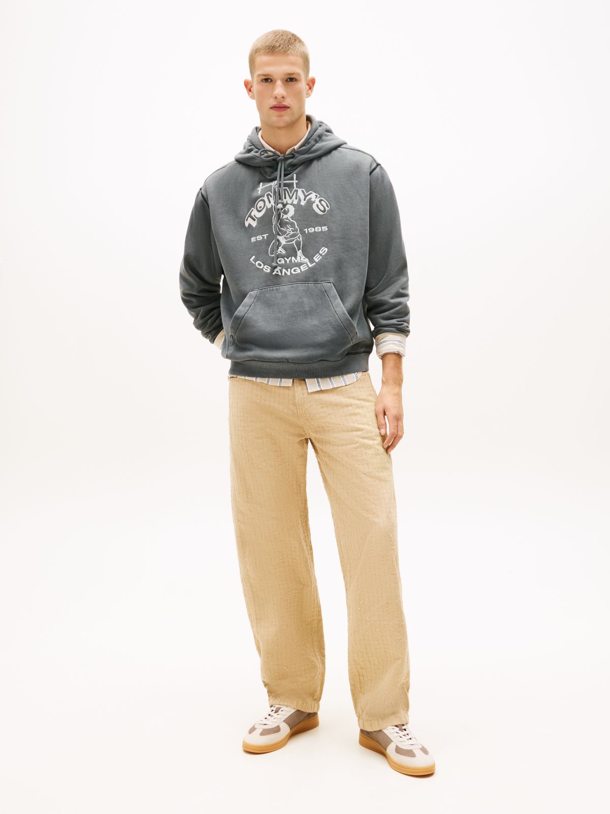 Gym Logo Embroidery Washed Relaxed Hoody — Black