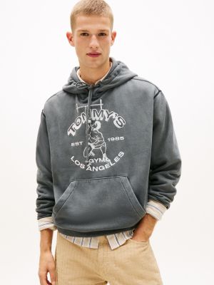 black washed relaxed fit hoodie mit logo-stickerei für herren - tommy jeans