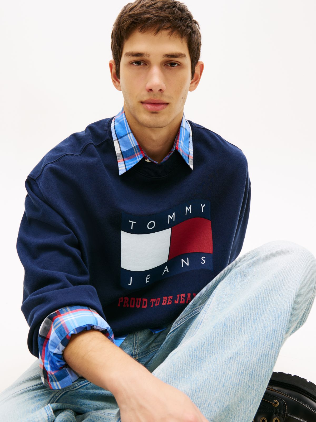 90s Wavy Flag Terry Crew Neck Sweatshirt — Blue
