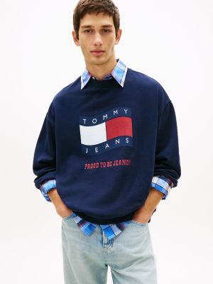 blue 90s rundhals-sweatshirt aus terry mit wavy-flag für herren - tommy jeans
