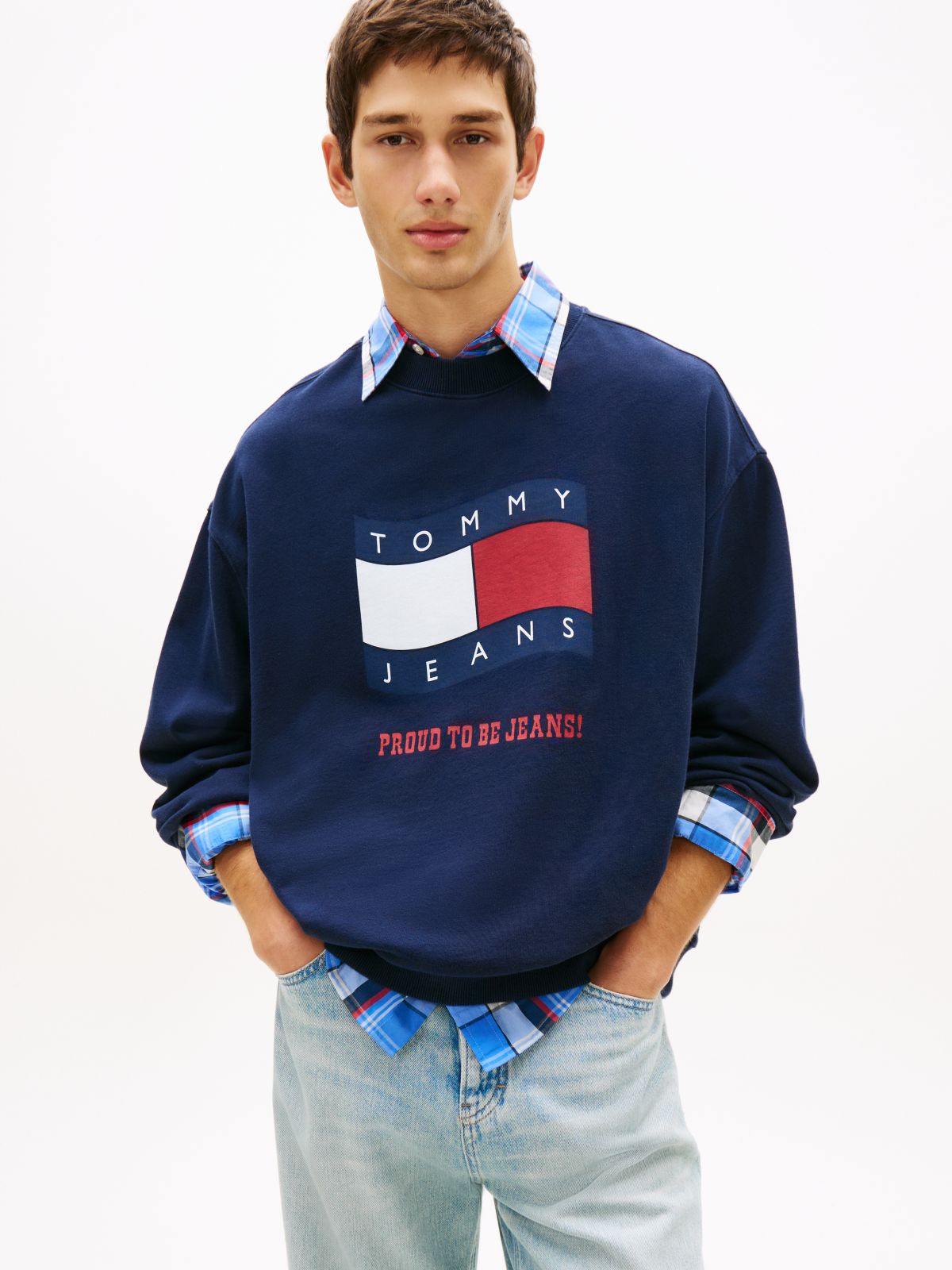 90s Wavy Flag Terry Crew Neck Sweatshirt — Blue