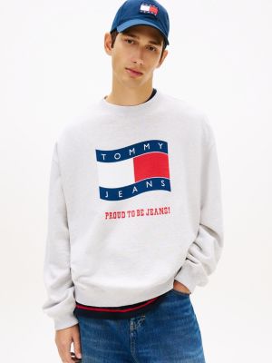 grey 90s rundhals-sweatshirt aus terry mit wavy-flag für herren - tommy jeans