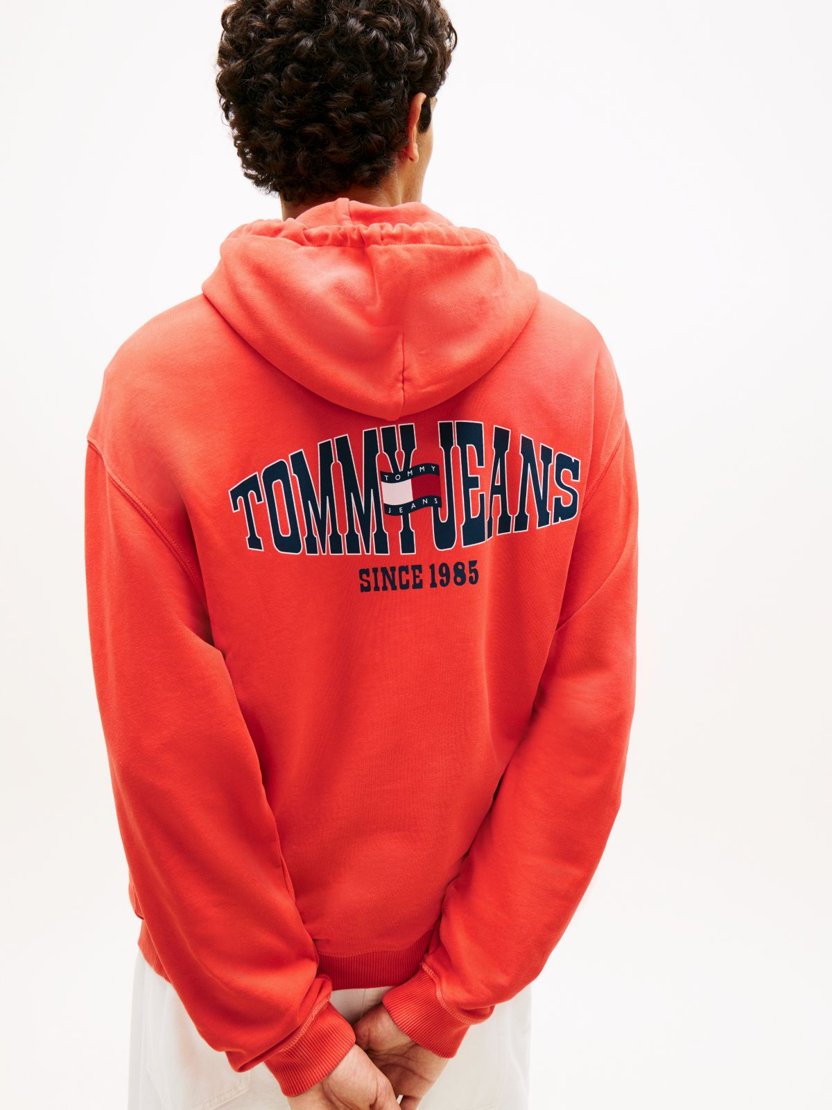 Back Logo Wavy Flag Relaxed Hoody — Red
