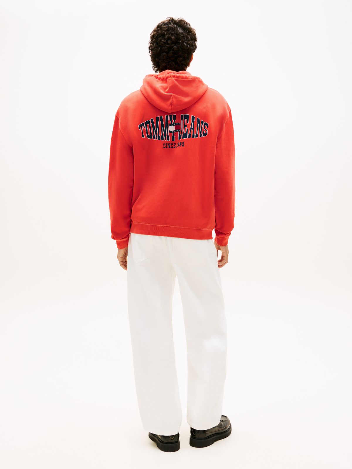 Back Logo Wavy Flag Relaxed Hoody — Red