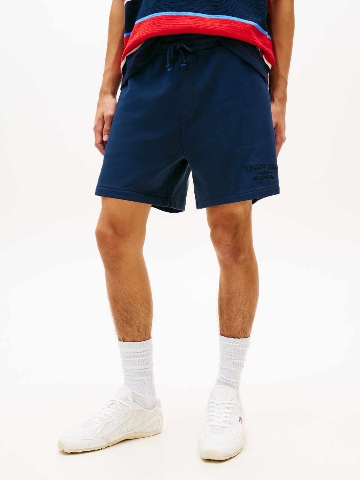 Classic Tonal Logo Embroidery Sweat Shorts — Blue