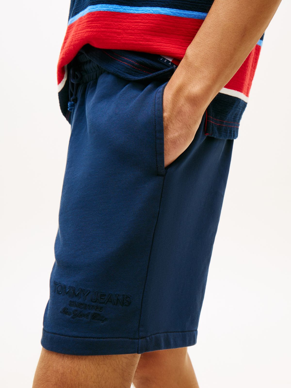 Classic Tonal Logo Embroidery Sweat Shorts — Blue